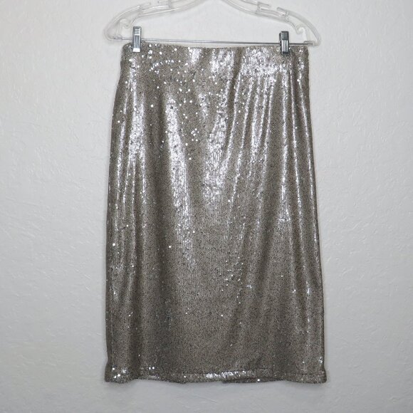 Express* Women's Fully Lined Sequins Slip-On Elastic Waist Split Skirt~ Medium - Picture 2 of 10